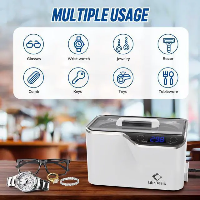 Alt view image 6 of 7 - Ultrasonic Jewelry Cleaner, Professional 45kHz Ultrasonic Cleaner Machine 20 Ounces (600ML) with Digital Timer, Watch Holder Ultrasonic Glasses Cleaner for Ring, Coin, Watch, Denture -White