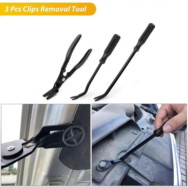 Alt view image 3 of 7 - 102Pcs Trim Removal Tool, Auto Push Pin Nylon Bumper Retainer Clip Set Fastener Terminal Remover Tool Round Handle Crowbar Kit Car/Radio Panel, Black