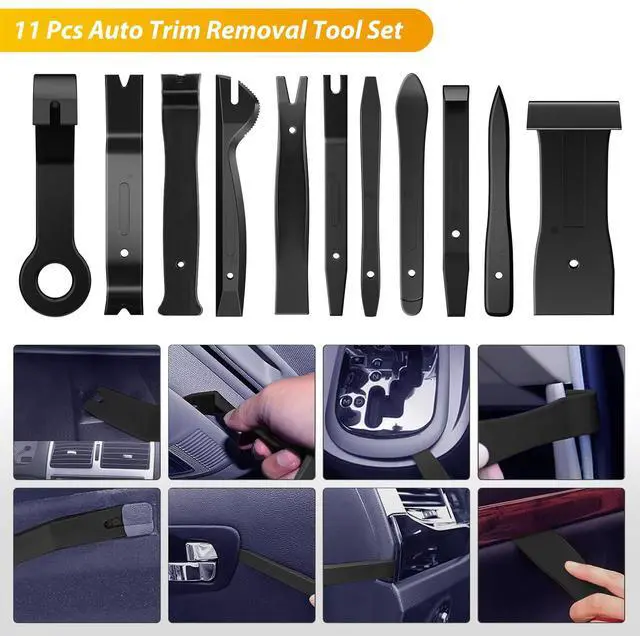 Alt view image 4 of 7 - 102Pcs Trim Removal Tool, Auto Push Pin Nylon Bumper Retainer Clip Set Fastener Terminal Remover Tool Round Handle Crowbar Kit Car/Radio Panel, Black
