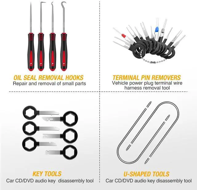 Alt view image 6 of 7 - 102Pcs Trim Removal Tool, Auto Push Pin Nylon Bumper Retainer Clip Set Fastener Terminal Remover Tool Round Handle Crowbar Kit Car/Radio Panel, Black