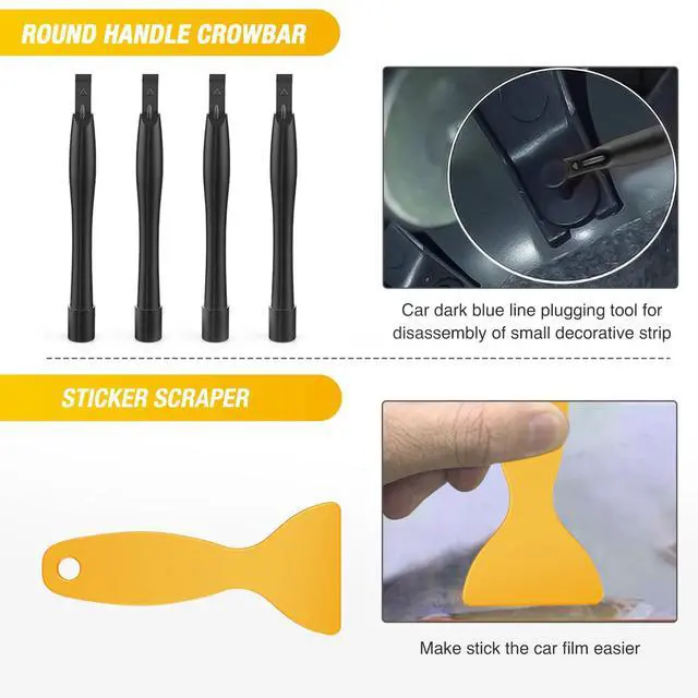 Alt view image 7 of 7 - 102Pcs Trim Removal Tool, Auto Push Pin Nylon Bumper Retainer Clip Set Fastener Terminal Remover Tool Round Handle Crowbar Kit Car/Radio Panel, Black
