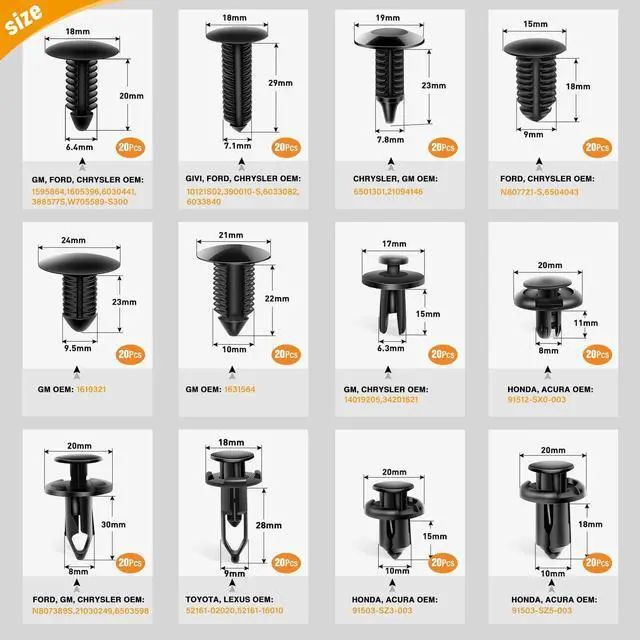 Alt view image 2 of 7 - 240PCS Bumper Retainer Clips Car Plastic Rivets Fasteners Push Retainer Kit 12 Popular Sizes Auto Push Pin Rivets Set -Door Trim Panel Fender Clips for GM Ford Toyota Honda Chrysler