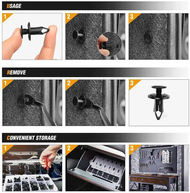 Alt view image 4 of 7 - 240PCS Bumper Retainer Clips Car Plastic Rivets Fasteners Push Retainer Kit 12 Popular Sizes Auto Push Pin Rivets Set -Door Trim Panel Fender Clips for GM Ford Toyota Honda Chrysler