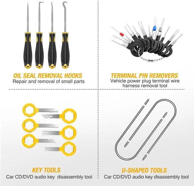 Alt view image 7 of 7 - 88Pcs Trim Removal Tool, Auto Push Pin Bumper Retainer Clip Set Fastener Terminal Remover Tool Adhesive Cable Clips Removal Kit Car Panel Radio Removal Auto Clip Pliers, Yellow