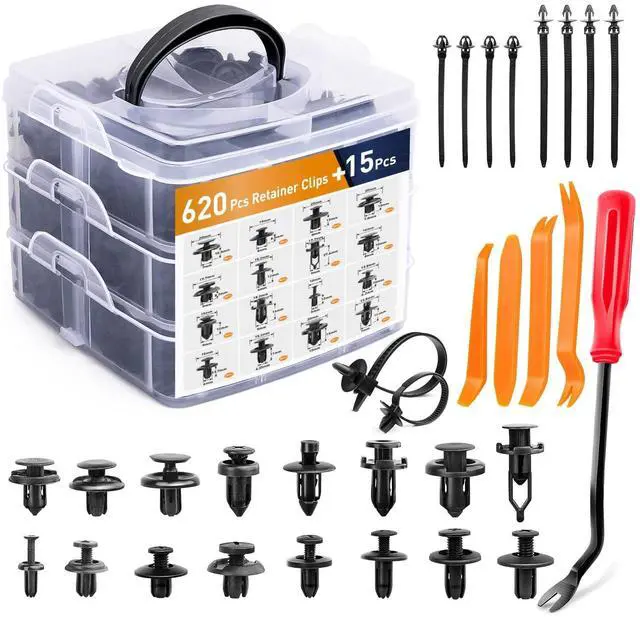 Main image of 635Pcs Car Push Retainer Clips & Auto Fasteners Assortment -16 Most Popular Sizes Nylon Bumper Fender Rivets with 10 Cable Ties and Fasteners Remover for Toyota GM Ford Honda Acura Chrysler
