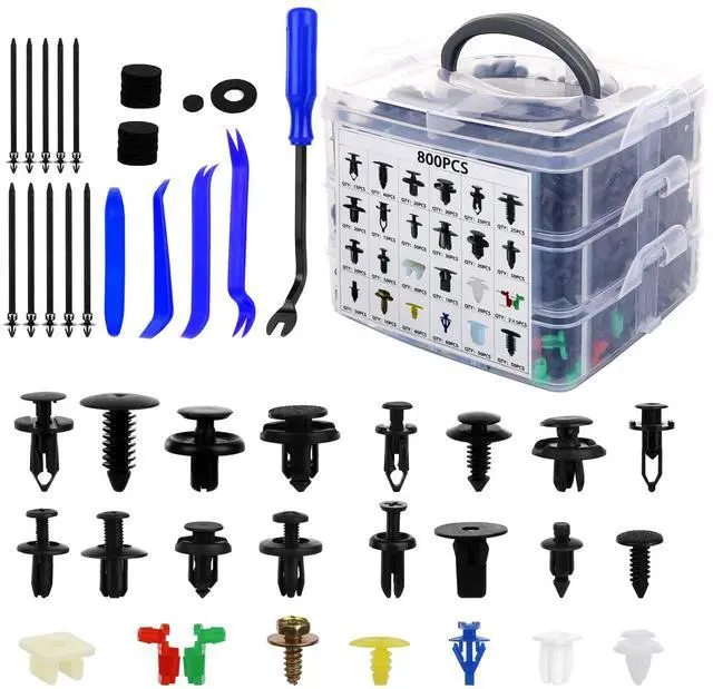 Main image of 835 PCS Car Push Retainer Clips and Plastic Fasteners Kit - 24 Sizes Nylon Bumper Fender Clips Plastic Rivets with Fasteners Removal Tool for Toyota GM Ford Honda Acura Chrysler Blue