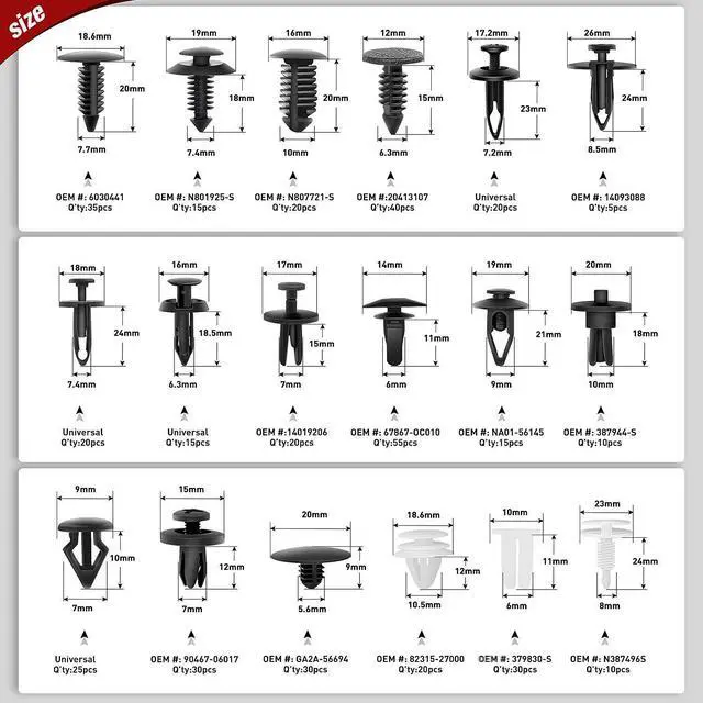 Alt view image 2 of 7 - 415 Pcs Car Retainer Clips & Fastener Remover - 18 Most Popular Sizes Auto Push Pin Rivets Set -Door Trim Panel Compatible with GM Ford Toyota Honda Chrysler(CL-19)
