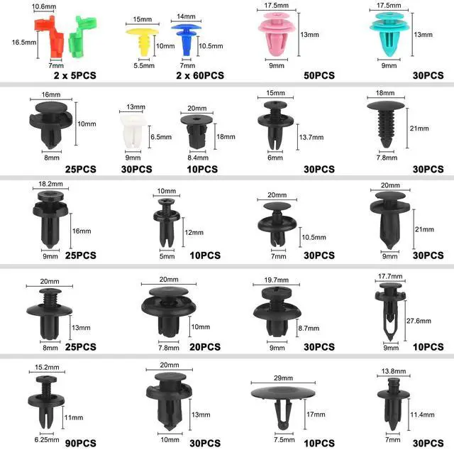 Alt view image 2 of 6 - 725Pcs Car Push Retainer Clips & Auto Fasteners Assortment - 23 Most Popular Sizes Bumper Fender Rivet Kits + 1 Fastener Removal Tool, Universal for Toyota, GM, Ford, Honda, Acura, Chrysler