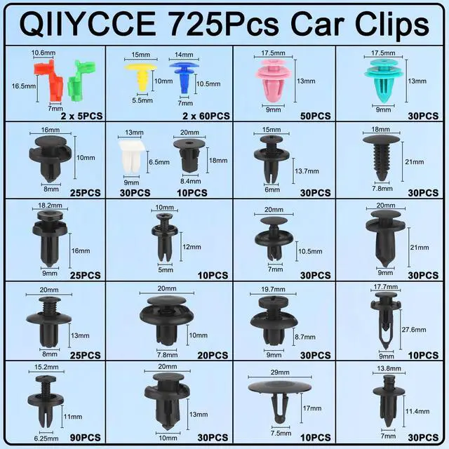 Alt view image 6 of 6 - 725Pcs Car Push Retainer Clips & Auto Fasteners Assortment - 23 Most Popular Sizes Bumper Fender Rivet Kits + 1 Fastener Removal Tool, Universal for Toyota, GM, Ford, Honda, Acura, Chrysler