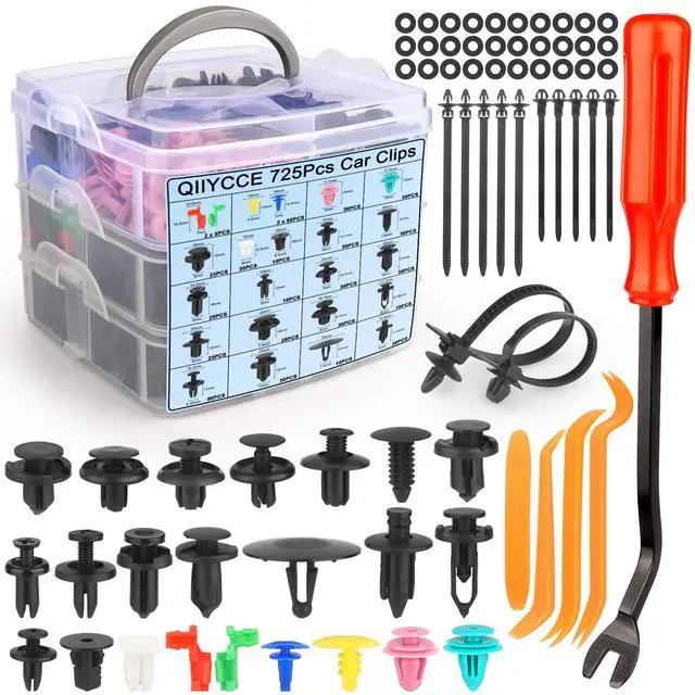 Main image of 725Pcs Car Push Retainer Clips & Auto Fasteners Assortment - 23 Most Popular Sizes Bumper Fender Rivet Kits + 1 Fastener Removal Tool, Universal for Toyota, GM, Ford, Honda, Acura, Chrysler