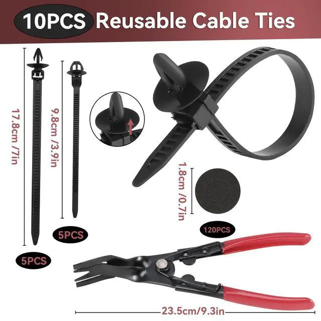 Alt view image 4 of 7 - 2080Pcs Car Retainer Clips & Fasteners Kit 33 Universal Sizes Nylon Bumper, Fender Rivets, Door Panel Clips, and Plastic Rivets with 10 Cable Ties and Removal Tool for Toyota, Ford, Benz (2080pcs)