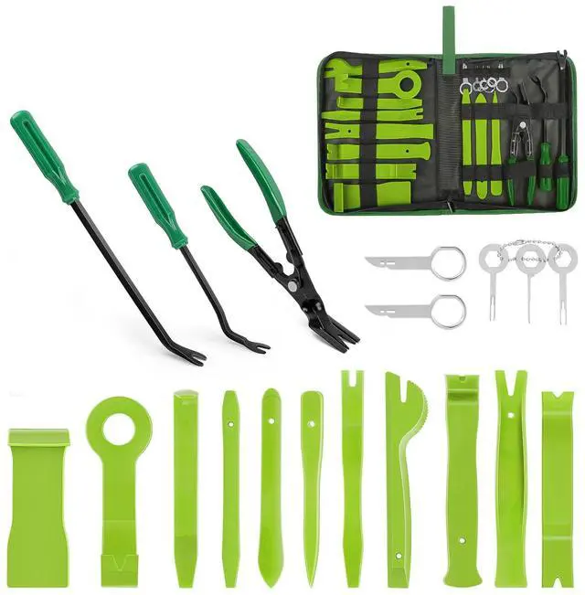 Main image of 19Pcs Trim Removal Tool Set Panel Fastener Clips Removal Automotive Plastic Upholstery Pliers Removal Install Removal Car Tool with Storage Bag for Trim Panel Audio Clip Pliers Terminal-Green