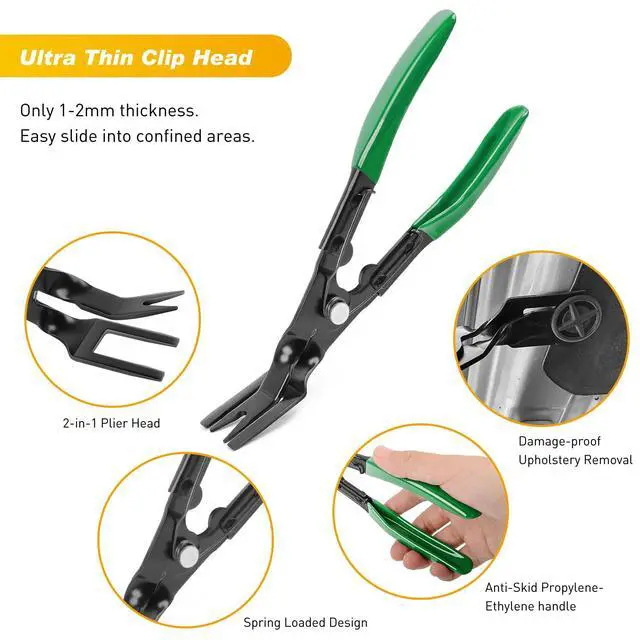Alt view image 5 of 7 - 19Pcs Trim Removal Tool Set Panel Fastener Clips Removal Automotive Plastic Upholstery Pliers Removal Install Removal Car Tool with Storage Bag for Trim Panel Audio Clip Pliers Terminal-Green