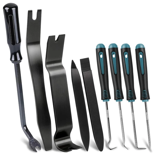 Alt view image 2 of 7 - 9 Pcs Auto Trim Removal Tool Kit - Plastic Pry Tool for Door Panel Dashboard Clip Remover, Fasteners Remover, Car Trim Removal Tool Kit with Precision Hook and Pick Set for Automotive