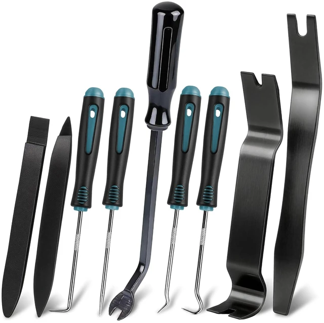 Main image of 9 Pcs Auto Trim Removal Tool Kit - Plastic Pry Tool for Door Panel Dashboard Clip Remover, Fasteners Remover, Car Trim Removal Tool Kit with Precision Hook and Pick Set for Automotive