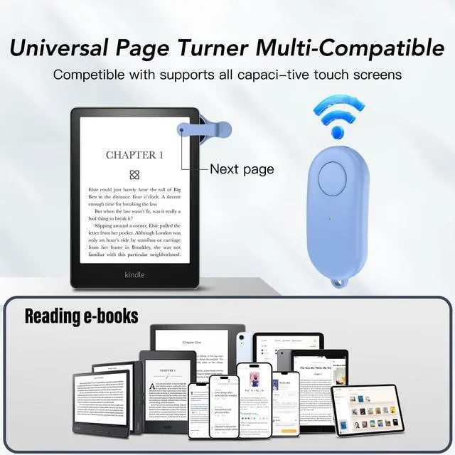 Alt view image 6 of 7 - Remote Control Page Turner for Kindle Paperwhite Oasis Kobo eReaders,Kindle Clicker Page Turner Accessories for iPhone,iPad, Android Tablets Reading Novels,Video Record&Shutter Selfie (Blue)