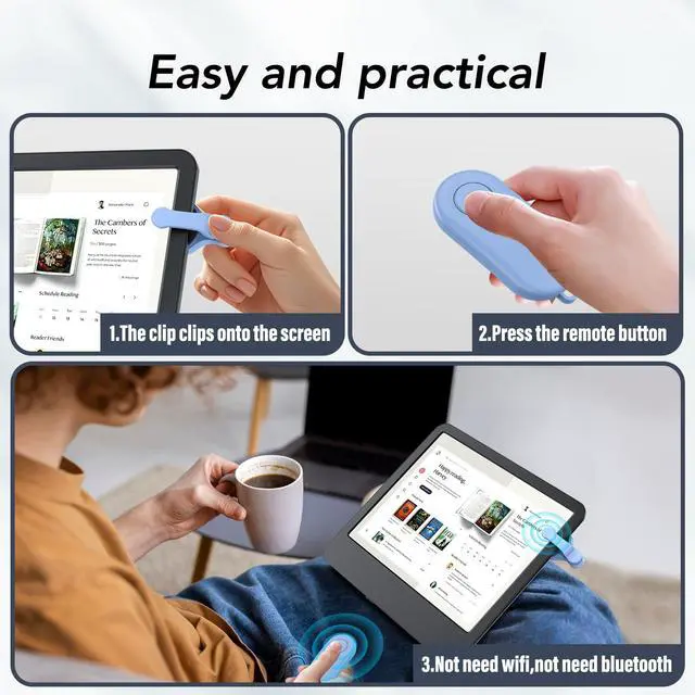 Alt view image 4 of 7 - Remote Control Page Turner for Kindle Paperwhite Oasis Kobo eReaders,Kindle Clicker Page Turner Accessories for iPhone,iPad, Android Tablets Reading Novels,Video Record&Shutter Selfie (Blue)