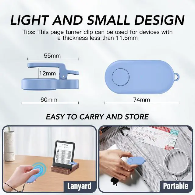 Alt view image 7 of 7 - Remote Control Page Turner for Kindle Paperwhite Oasis Kobo eReaders,Kindle Clicker Page Turner Accessories for iPhone,iPad, Android Tablets Reading Novels,Video Record&Shutter Selfie (Blue)