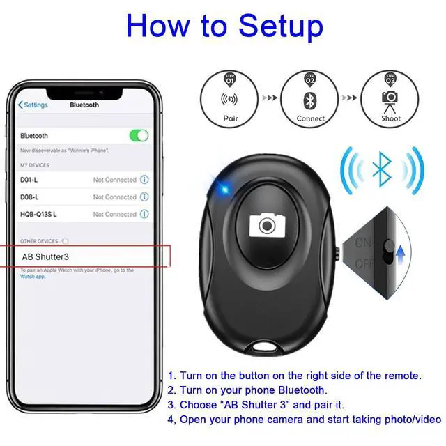 Alt view image 4 of 7 - Wireless Camera Shutter Clicker | Camera Shutter Remote Control for iPhone & Android Smartphones | Wireless Remote Control Selfie Button - Includes Wrist Strap