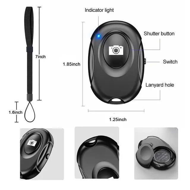 Alt view image 6 of 7 - Wireless Camera Shutter Clicker | Camera Shutter Remote Control for iPhone & Android Smartphones | Wireless Remote Control Selfie Button - Includes Wrist Strap
