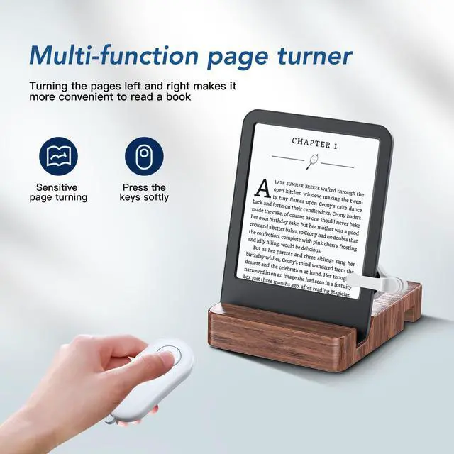 Alt view image 2 of 7 - Remote Control Page Turner for Kindle Paperwhite Oasis Kobo eReaders,Kindle Clicker Page Turner Accessories for iPhone,iPad, Android Tablets Reading Novels,Video Record&Shutter Selfie (Light White)