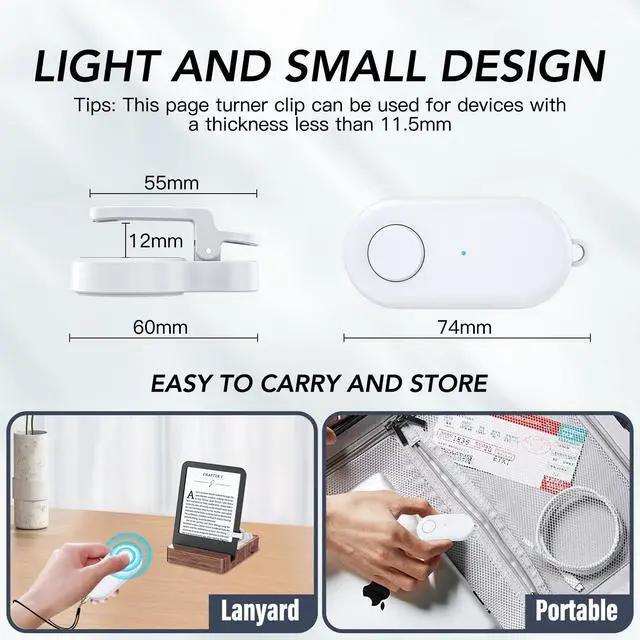 Alt view image 6 of 7 - Remote Control Page Turner for Kindle Paperwhite Oasis Kobo eReaders,Kindle Clicker Page Turner Accessories for iPhone,iPad, Android Tablets Reading Novels,Video Record&Shutter Selfie (Light White)