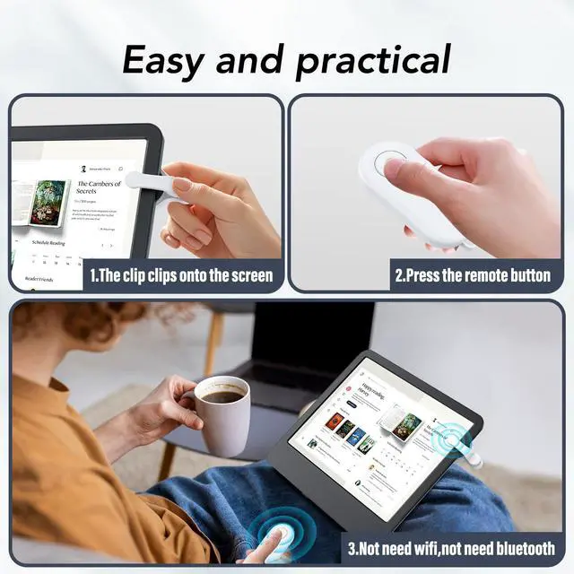 Alt view image 7 of 7 - Remote Control Page Turner for Kindle Paperwhite Oasis Kobo eReaders,Kindle Clicker Page Turner Accessories for iPhone,iPad, Android Tablets Reading Novels,Video Record&Shutter Selfie (Light White)