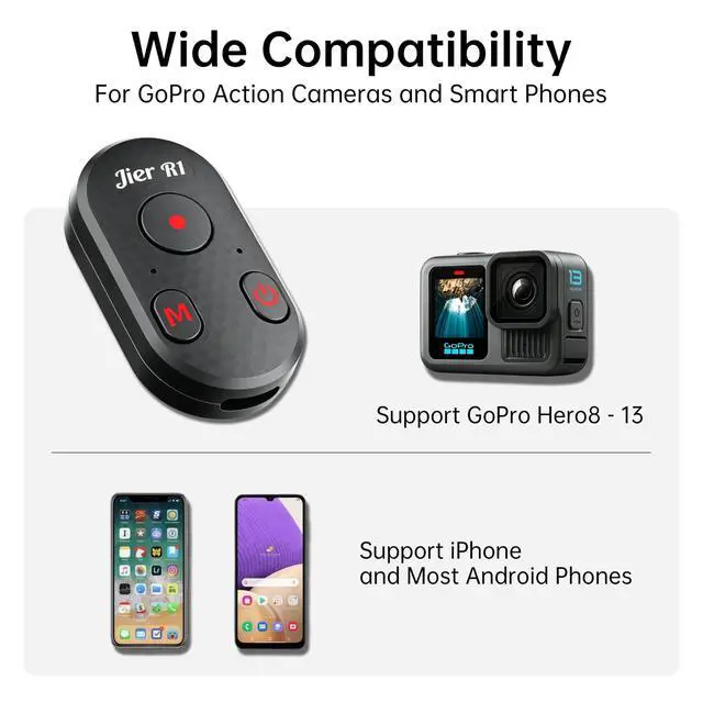 Alt view image 2 of 7 - Bluetooth Camera Remote Control for iPhone & GoPro 65ft Range, Instant Pairing, No App | Type-C Rechargeable Shutter Remote for Selfies & Vlogging, Compatible with iPhone 12-17, GoPro 8-13, Android