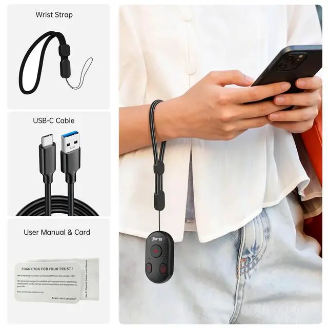 Alt view image 7 of 7 - Bluetooth Camera Remote Control for iPhone & GoPro 65ft Range, Instant Pairing, No App | Type-C Rechargeable Shutter Remote for Selfies & Vlogging, Compatible with iPhone 12-17, GoPro 8-13, Android