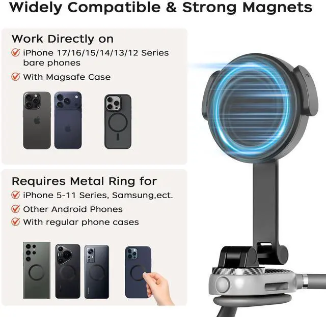 Alt view image 3 of 7 - Magnetic Neck Mount for Phones, POV Phone Holder Hand Free Chest Stand Video Recording Vlog for iPhone 17 16 15 14 13 Android Phones