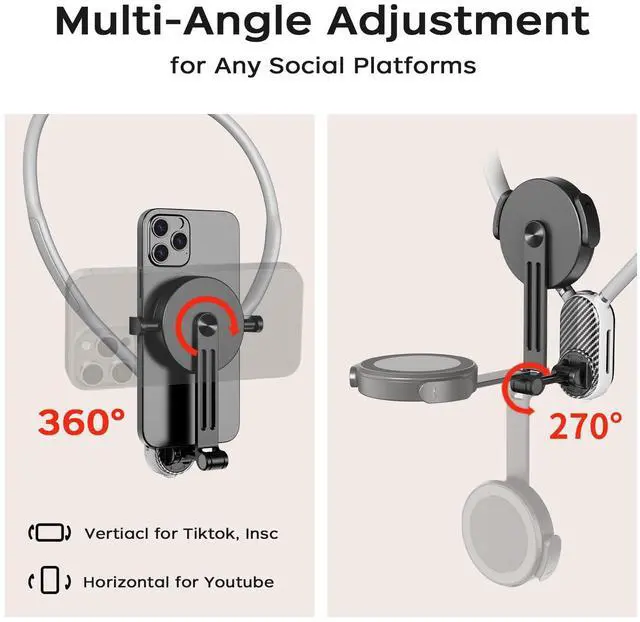 Alt view image 5 of 7 - Magnetic Neck Mount for Phones, POV Phone Holder Hand Free Chest Stand Video Recording Vlog for iPhone 17 16 15 14 13 Android Phones