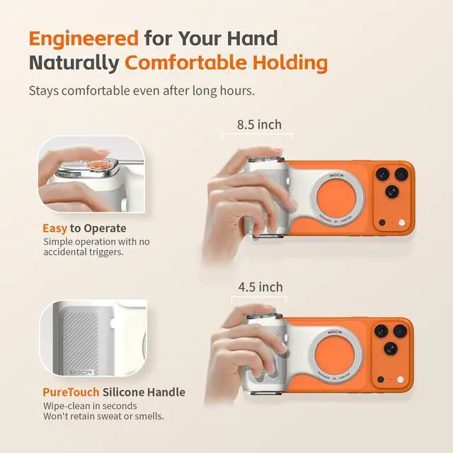 Alt view image 4 of 7 - MOCA - iPhone Camera Grip - for Native Camera Control with Removable Remote & Built-in Keychain, Magnetic Phone Camera Grip No Need App Support iOS26/17/18, Fun Shot Magnetic Grip with 1/4 Nut