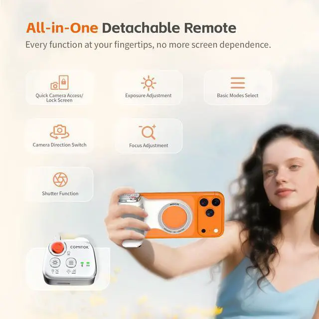 Alt view image 5 of 7 - MOCA - iPhone Camera Grip - for Native Camera Control with Removable Remote & Built-in Keychain, Magnetic Phone Camera Grip No Need App Support iOS26/17/18, Fun Shot Magnetic Grip with 1/4 Nut