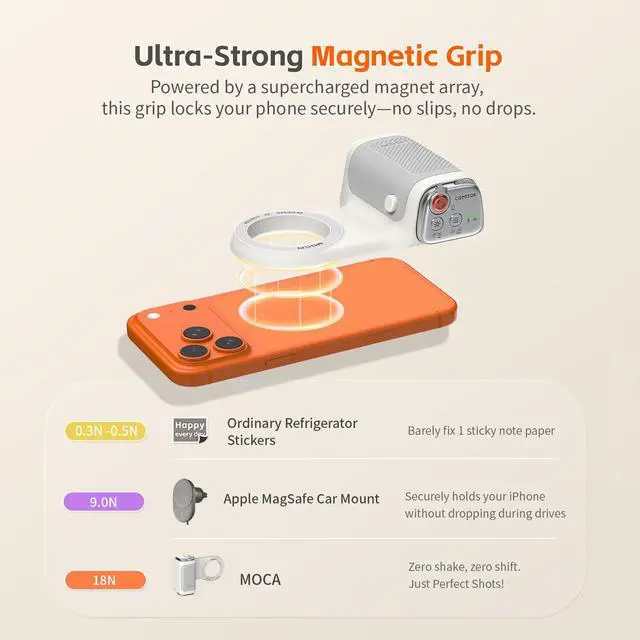 Alt view image 7 of 7 - MOCA - iPhone Camera Grip - for Native Camera Control with Removable Remote & Built-in Keychain, Magnetic Phone Camera Grip No Need App Support iOS26/17/18, Fun Shot Magnetic Grip with 1/4 Nut