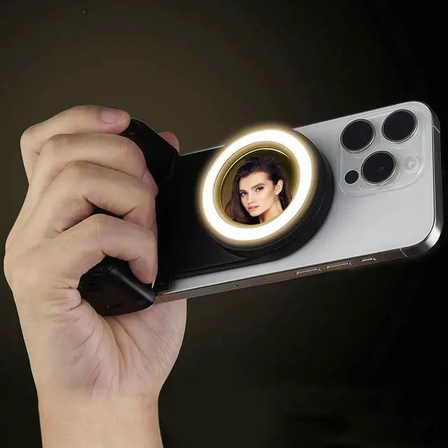 Main image of Magnetic Phone Camera Grip with Selfie Fill Light, Smartphone Shooting Holder Selfie Handle Snap with Shutter Button Remote for iPhone 16 15 14 13 12 Pro Max Android Cellphone Vlog Video Photography