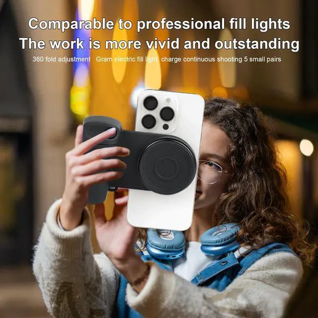 Alt view image 4 of 7 - Magnetic Phone Camera Grip with Selfie Fill Light, Smartphone Shooting Holder Selfie Handle Snap with Shutter Button Remote for iPhone 16 15 14 13 12 Pro Max Android Cellphone Vlog Video Photography