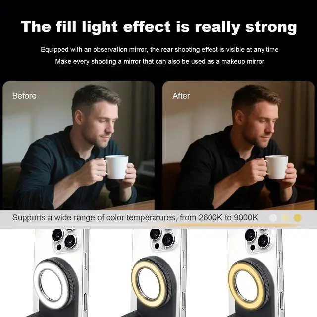 Alt view image 3 of 7 - Magnetic Phone Camera Grip with Selfie Fill Light, Smartphone Shooting Holder Selfie Handle Snap with Shutter Button Remote for iPhone 16 15 14 13 12 Pro Max Android Cellphone Vlog Video Photography