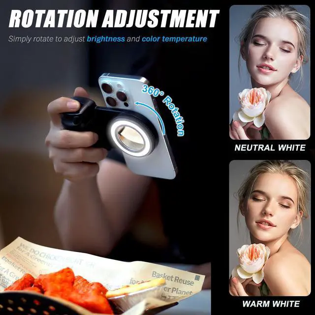 Alt view image 3 of 6 - Magnetic Selfie Ring Light, Snap Grip with Detachable Bluetooth Remote Control for iPhone, Rechargeable LED Fill Light, Smartphone Camera Handle, Photo Shooting Acccessories Compatible with Magsafe
