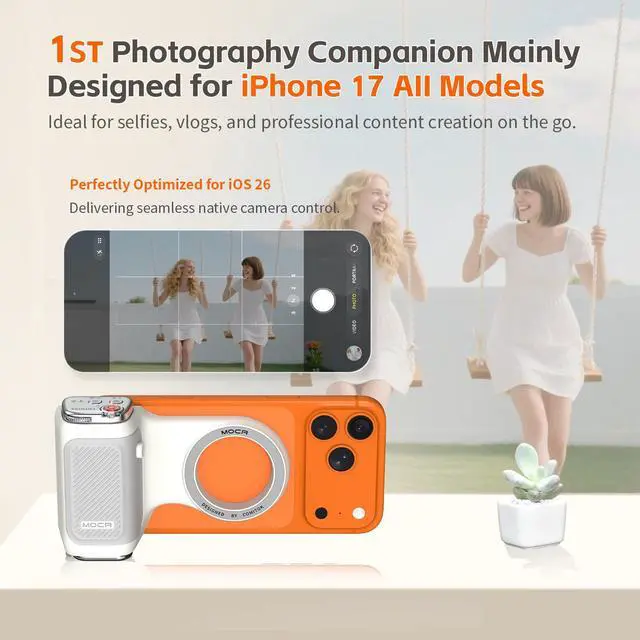 Alt view image 2 of 7 - MOCA - iPhone Camera Grip - for Native Camera Control with Removable Remote & Built-in Keychain, Magnetic Phone Camera Grip No Need App Support iOS26/17/18, Fun Shot Magnetic Grip with 1/4 Nut
