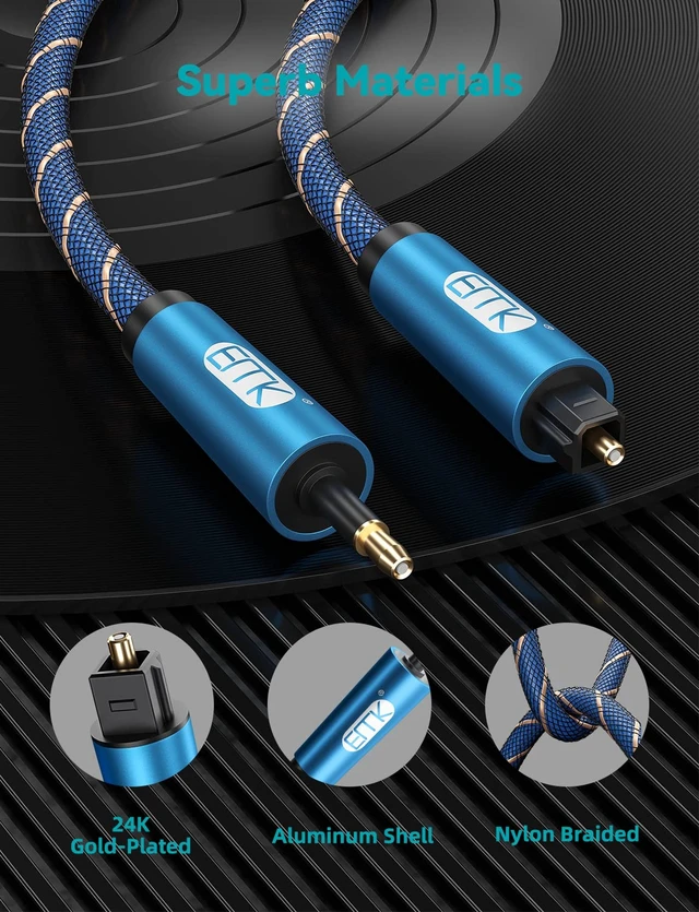 Alt view image 3 of 7 - EMK 26ft/8m Toslink to Mini Toslink Digital Optical Audio Cable - Fiber Optic, S/PDIF, Home Theater, Sound Bar, TV, PS4, Xbox, MacBook Compatible