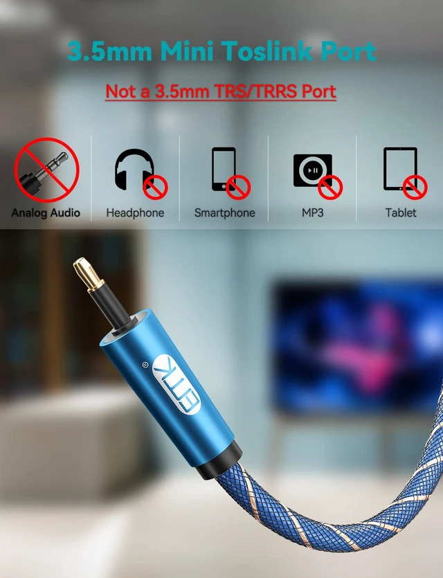 Alt view image 4 of 7 - EMK 26ft/8m Toslink to Mini Toslink Digital Optical Audio Cable - Fiber Optic, S/PDIF, Home Theater, Sound Bar, TV, PS4, Xbox, MacBook Compatible