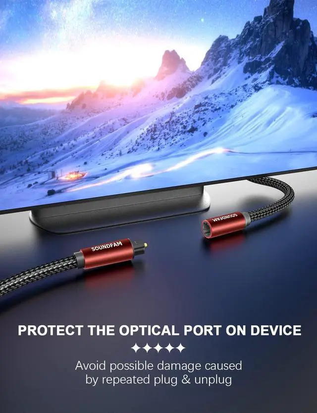 Alt view image 2 of 7 - Optical Extension Cable 6 Foot, TOSLINK Male to Female Cable for Home Theater Soundbar TV - Red