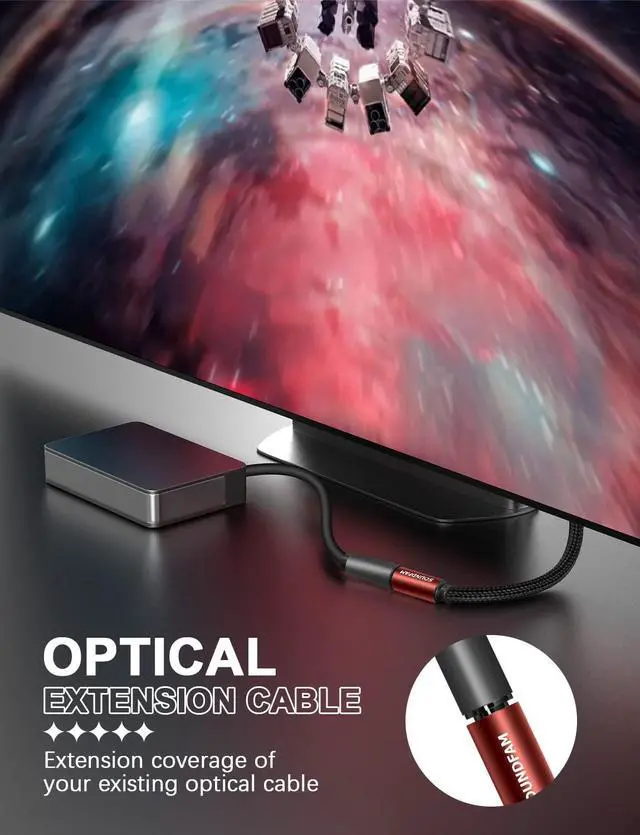 Alt view image 3 of 7 - Optical Extension Cable 6 Foot, TOSLINK Male to Female Cable for Home Theater Soundbar TV - Red