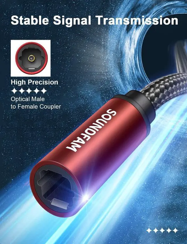 Alt view image 6 of 7 - Optical Extension Cable 6 Foot, TOSLINK Male to Female Cable for Home Theater Soundbar TV - Red