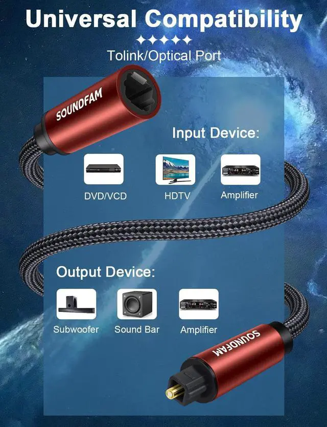 Alt view image 7 of 7 - Optical Extension Cable 6 Foot, TOSLINK Male to Female Cable for Home Theater Soundbar TV - Red