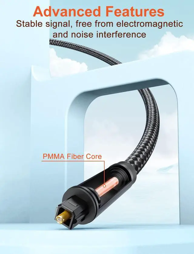 Alt view image 3 of 7 - Optical Extension Cable Digital Toslink Male to Female S/PDIF Cords Compatible with Home Theater, Sound Bar, TV, PS4, Xbox, PlayStation & More - Black (3.3ft/1m)