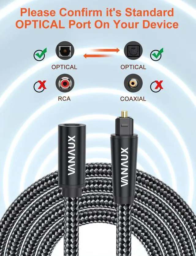 Alt view image 4 of 7 - Optical Extension Cable Digital Toslink Male to Female S/PDIF Cords Compatible with Home Theater, Sound Bar, TV, PS4, Xbox, PlayStation & More - Black (3.3ft/1m)