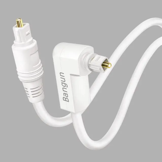 Main image of White Optical Audio Cable 10ft, Slim 90 Degree Digital SPDIF Toslink Optical Cord, Right Angle Fiber Optic Audio Cable for Sound Bar/TV/PS4/Xbox/Home Theater