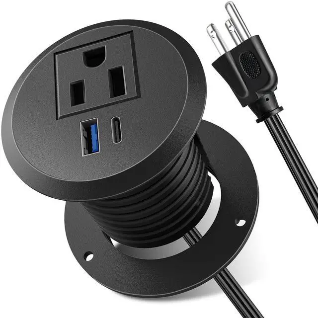 Main image of Desktop Power Grommet, 2inch Desktop Power Grommet Outlet, Recessed Power Strip Outlet with 1 USB and 1 Type-C, 20W PD Fast Charge for Desk, Kitchen, Office, Home, Hotel and More