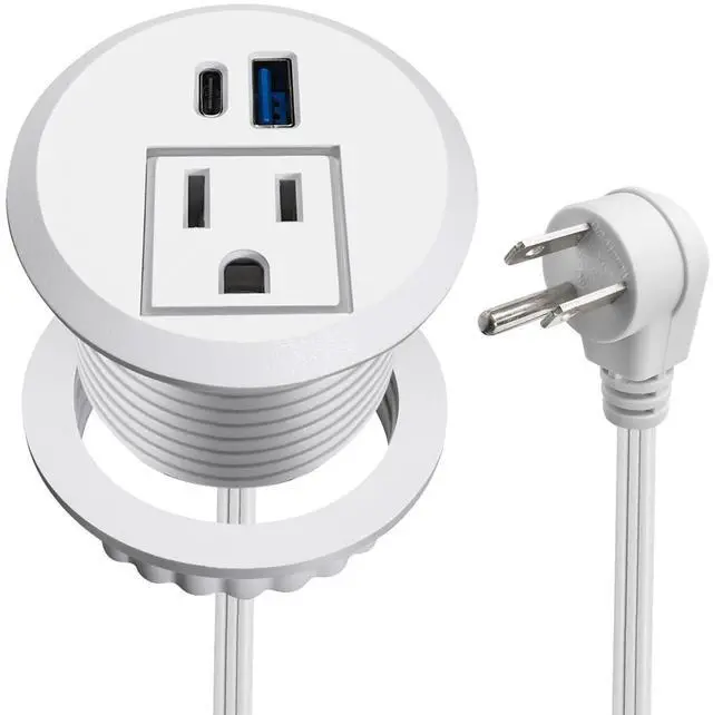 Main image of 20W USB-C Fast Charge Recessed Power Grommet, 2 inch Flush Mount Desk Outlet with 6.5 FT Extension Cord, Space-Saving Countertop Power Strip for Home Office School Hotel